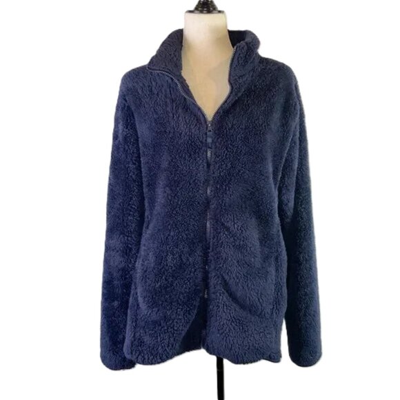 Long Tall Sally Size M TALL Navy Blue Fleece Jacket Full Zip Up - Picture 1 of 8